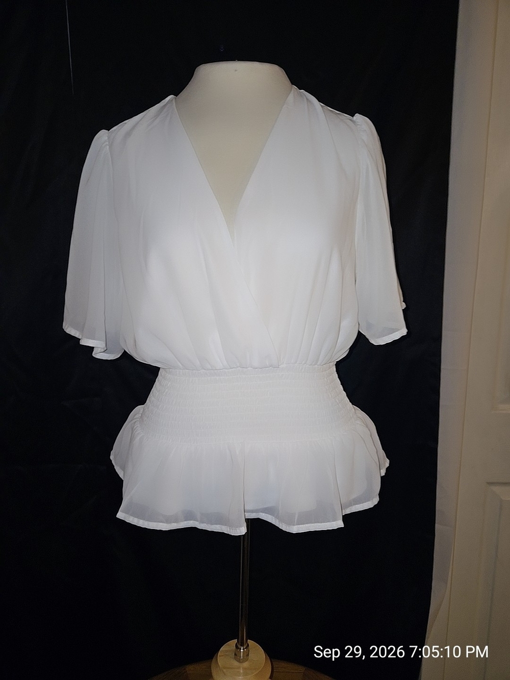 Women's White Surplice Peplum Blouse